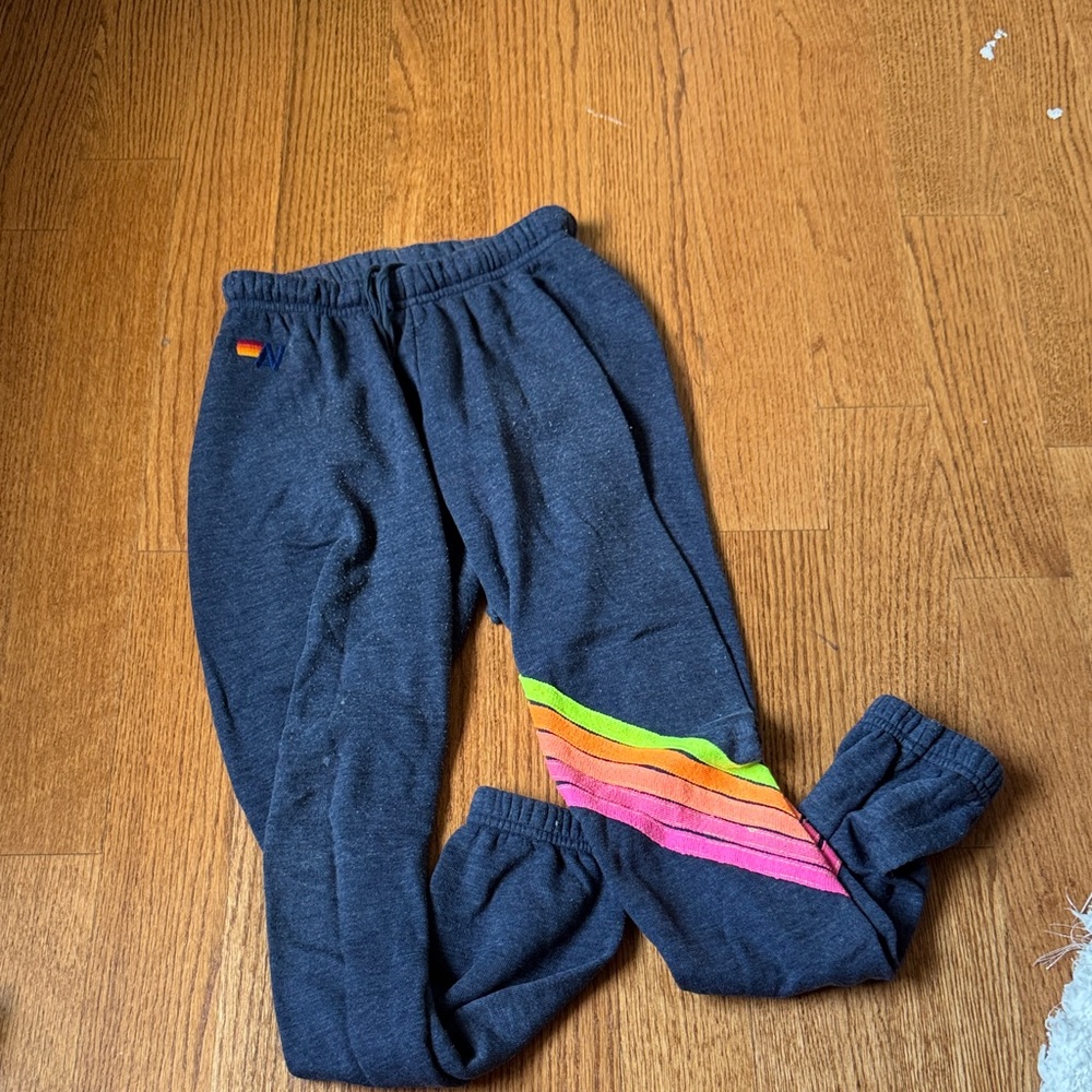 Aviator Nation navy blue Joggers with Rainbow Stripes